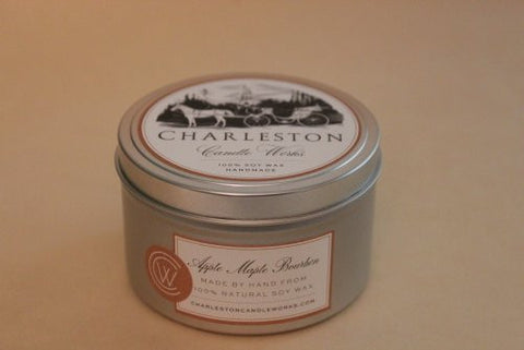 apple maple bourbon tin with natural soy wax. 