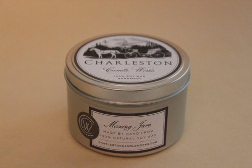 candle tin, scent of dark roasted coffee. 